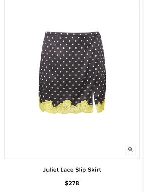 Fleur du Mal Black Polka Dot Mini Skirt with Yellow Lace